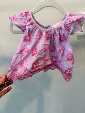 Love Shack Fancy Pink Floral Lace-Hem Girls' Top